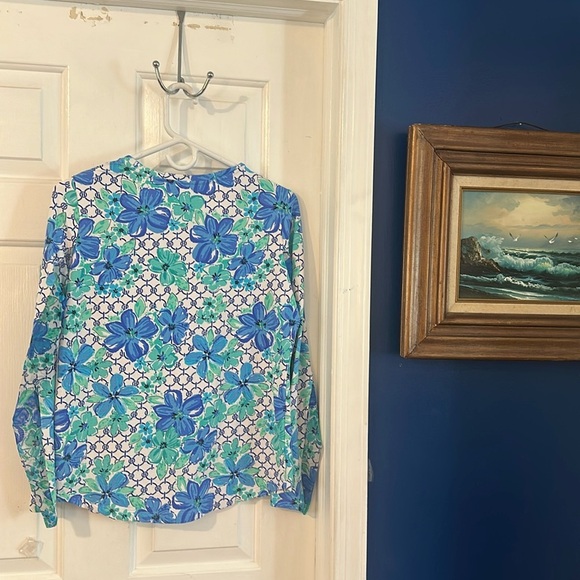 Women’s IBKUL Eloise Print Long Sleeve Floral & Geometric Pattern Athlete Top - Picture 5 of 7